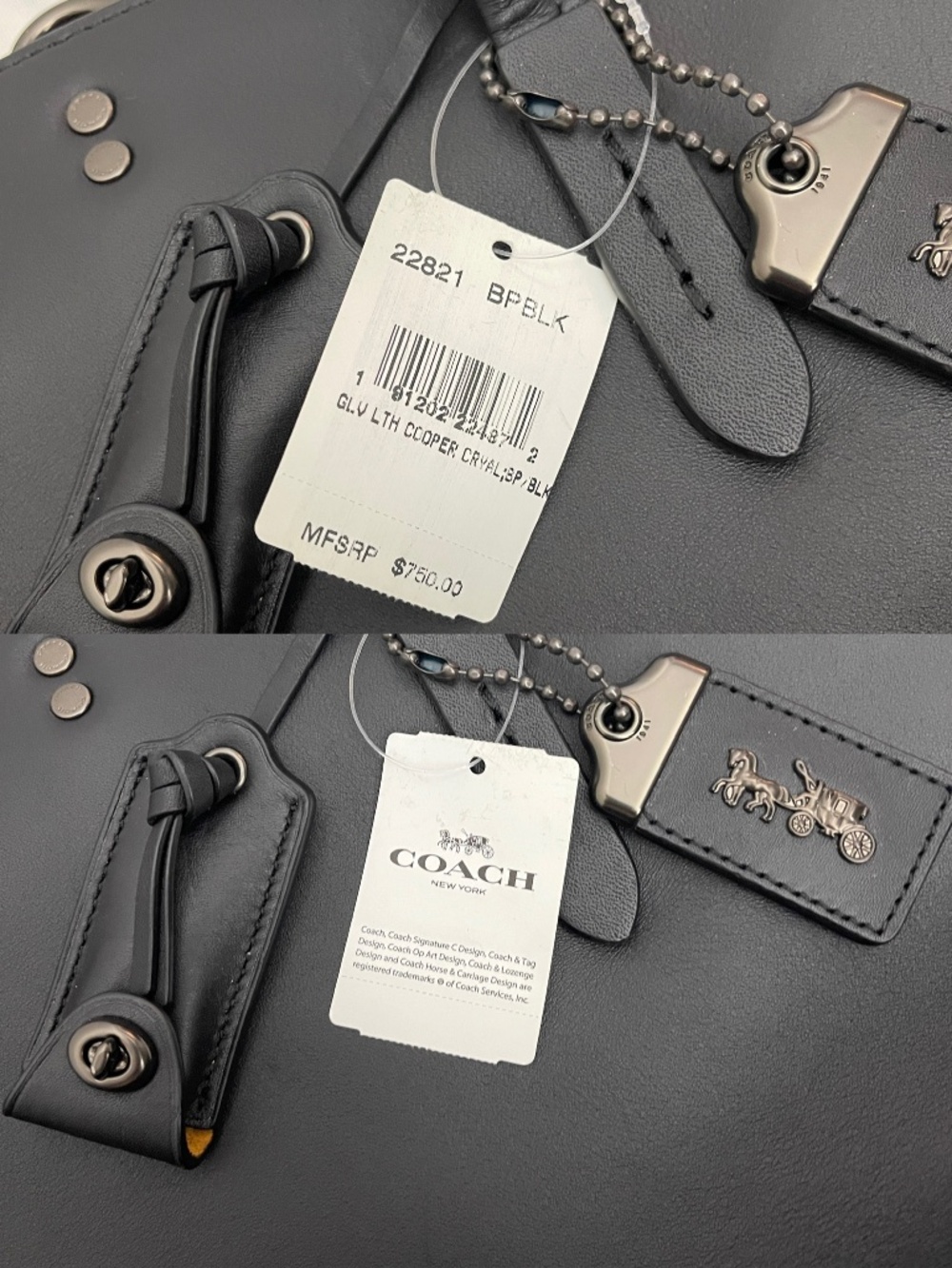 Coach Cooper Carryall 22821 Black Leather Satchel Tote Crossbody No Strap w/tag - Picture 15 of 16
